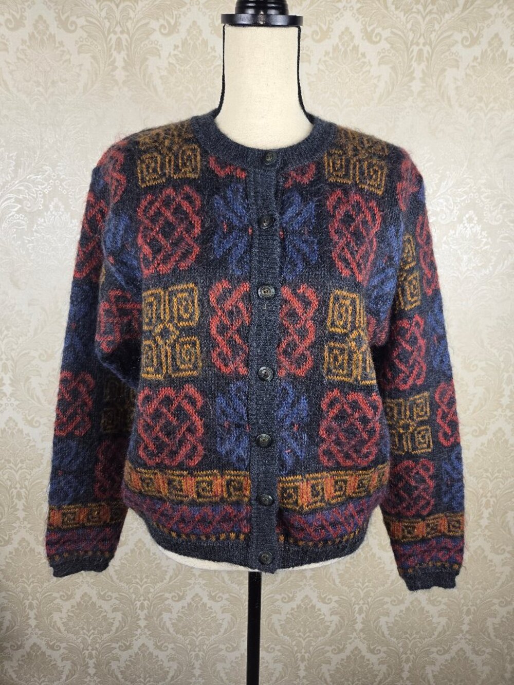 Equorian Heritage Size Small (10/12) Colorful Mohair Blend Cardigan Sweater VTG